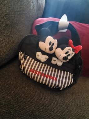 Disney Black Plush Mickey & Minnie Waist/Crossbody Bag with Red Bow